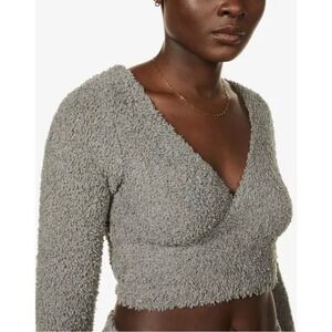 SKIMS Cozy Knit Wrap Top Smoke Gray V-Neck Wrap Sweater S/M